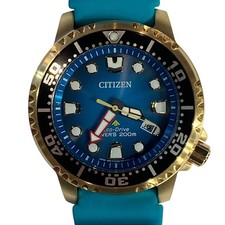 CITIZEN BN0162-02X Eco Drive Watch Timepiece Turquoise Gold Tone Strap