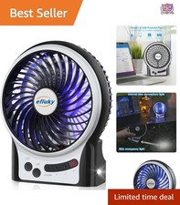 Mini Desk Fan USB Rechargeable with LED Light 3-Speed Portable Quiet