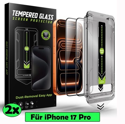 2X Full Panzerfolie Anbringhilfe Für Apple iPhone 17 Pro Schutzglas Hartglas 9H
