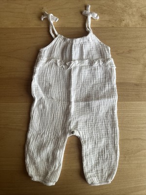 Emily Oliver Baby Girl 3-6 Month romper Outfit Coverall White Gauze Ruffle Bows