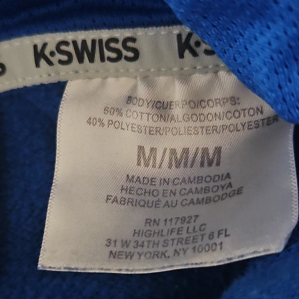Old K-Swiss Blue Pullover Hoodie Embroidered Kangaroo Pocket Sz M sports jacket - Image 3 of 4
