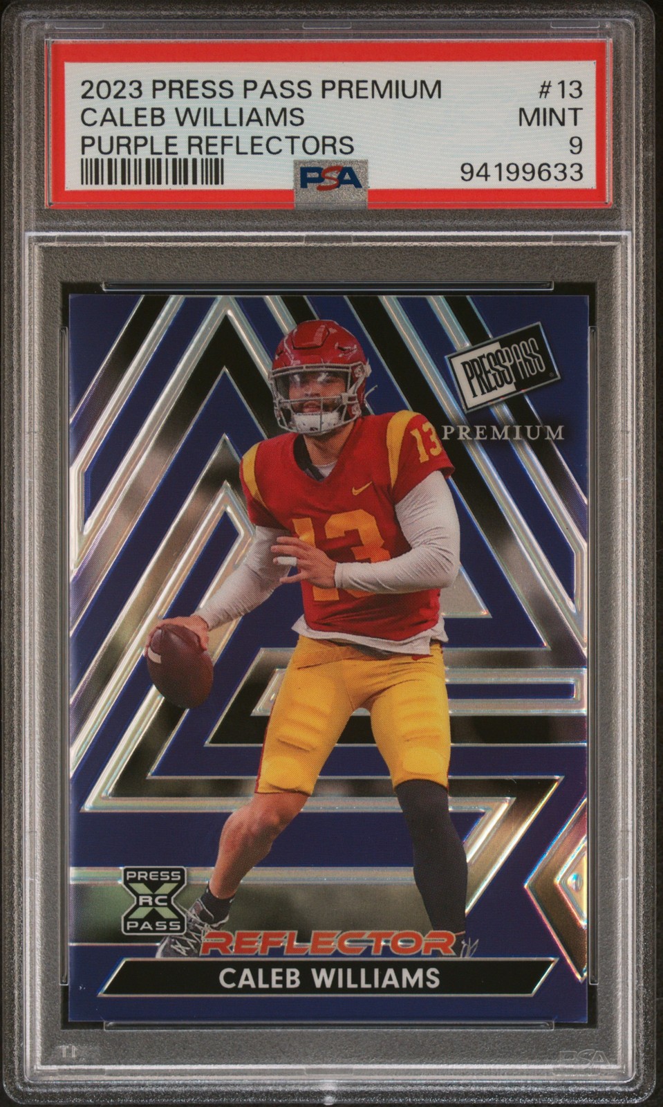 Caleb Williams Leaf Press Pass Premium #13 Purple Reflectors