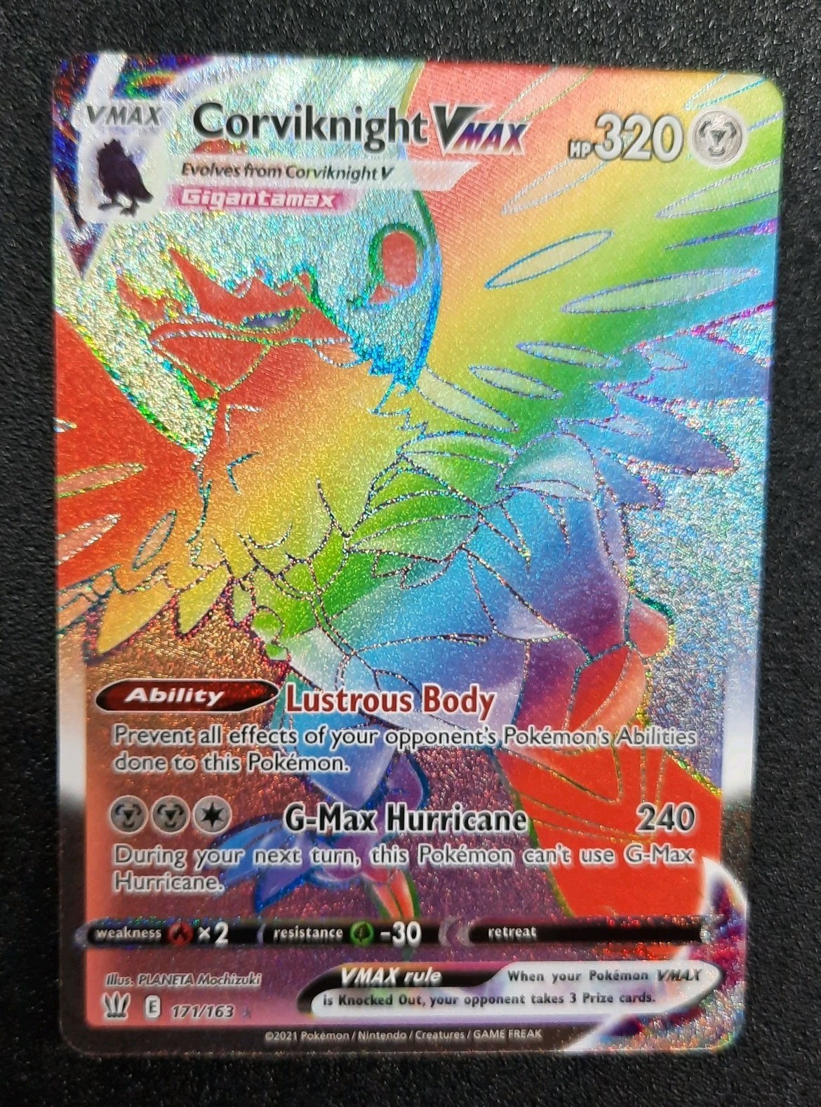 Pokemon TCG Corviknight Vmax Full Art Rainbow Battle Styles English NM 171/163