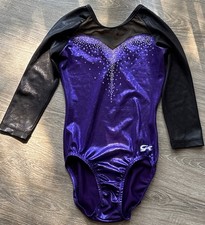 GK Gymnastics Leotard Metallic Purple Rhinestone Crystals, Adult Small