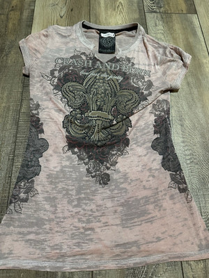 Crash and Burn Women's Studded Graphic Cotton T-Shirt Pink Black Gray 