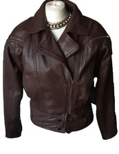 VINTAGE,MAHOGANY/PURPLE LEATHER BIKER STYLE JACKET SIZE L/12-14