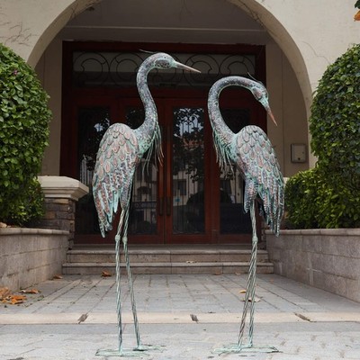 Kircust Garden Crane Statues, Standing Metal Patina Heron Decoy Outdoor Statu...