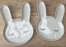 2 X Bloomingville Bunny Rabbit Ceramic Plates Pre Owned