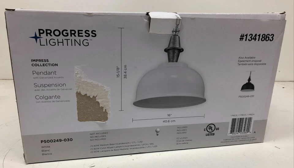 Progress Lighting Impress 16 pulgadas Colgante 1 Luz Galvanizado y Blanco Nuevo Foto 2 de 3