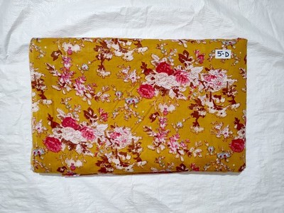 Indian Handmade Yellow Bird Print Dressmaking, Sewing Running Fabric 2.5 Yard US