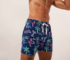 Chubbies Swim Trunks Men's Medium "The Neon Lights" Blue Flamingo Cocktail 4"