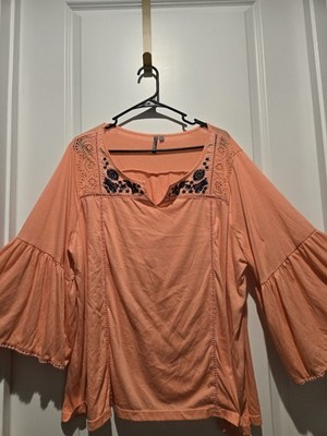 New Directions Weekend Women 3X Orange Boho Cottagecore Peasant Pullover Top.