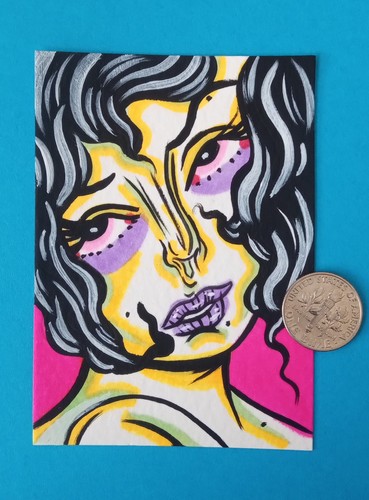 OOAK ACEO By ESS22, 3.5 x 2.5 in., Unframed, Acrylic & Marker On Paper - Picture 2 of 2