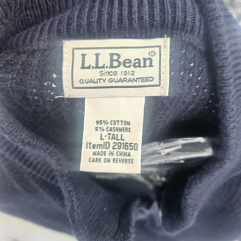LL Bean Sweater Mens Large 1/4 Zip sweater Cotton Cashmere Navy sz Large-tall - Image 2 of 4