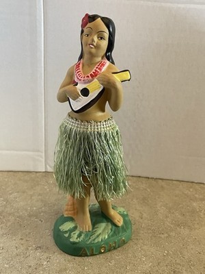Vintage 50 s Dancing Hawaiian Hula Girl Hand Painted Chalkware Dashboard Nodded