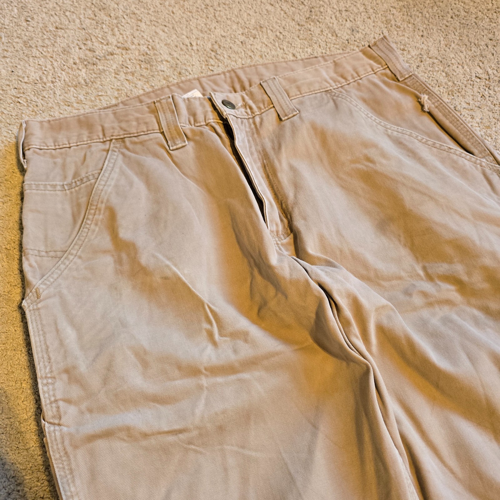 Men's Carhartt B324 DKH Carpenter Relaxed Fit Trousers Size W34 L32 Beige Canvas image 6