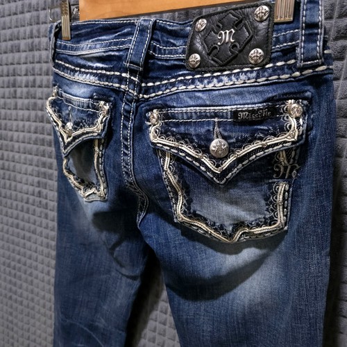 MissMe Jeans Bootcut 30x30 Y2K vita bassa gioiello elasticizzato slim western Baddie Flap - Foto 10 di 21