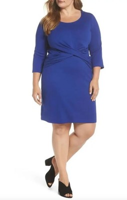 Gibson Royal Blue Criss-Cross Soft Knit Dress 3/4 Sleeves Size 3X Plus Evening