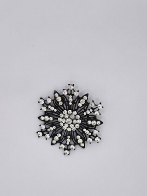 Starburst Brooch Pendant Convertible Black Metal Crystal Snowflake 2'' Wide