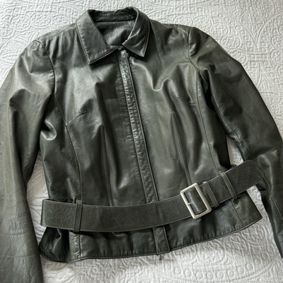 #ad DARK GREEN MOTO JACKET W BELT VS2 by Vakko 100% Leather Shell Women#x27;s Size L $44.79