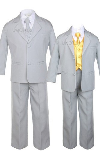 7pc Satin Vest Neck Tie Boy Baby Toddler Teen Silver Gray Formal Suit S-20 - Picture 44 of 44