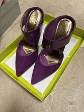 NIB TED BAKER Amenoa Mules Pointy Heels Pumps Stiletto Purple Strappy Cut Out 6