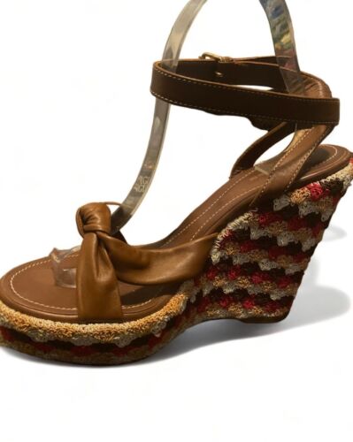 VINTAGE - Sergio Rossi Crochet and Leather Platform Wedges SZ -10 - Picture 3 of 6
