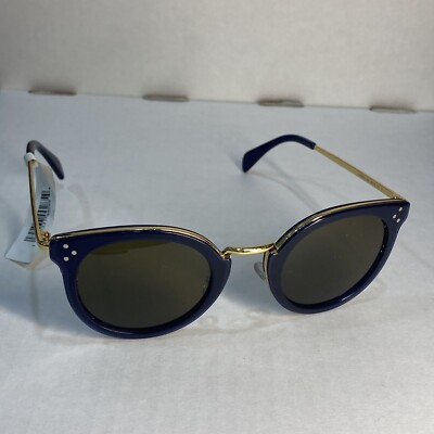 Celine yellow blue lens oversized frame sunglasses 80s Vintage Sunglasses: Blue-orange Gradient Lens, Brown  main image 2