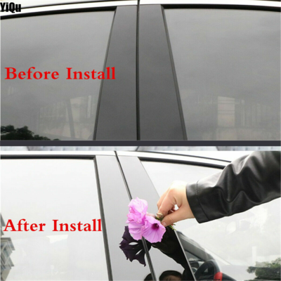 Rvinyl Pillar Post Pre Cut Window Trim Kits in Matte Black Compatible with Honda Fit 2007-2008 - Adhesive Backs