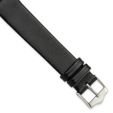 18mm 8.25" Long Flat Black Leather Silver-tone Buckle Watch Band