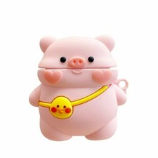 Cerdito rosa con estuche de pollito para AirPod generación 1 y 2 con cierre mosquetón de resorte