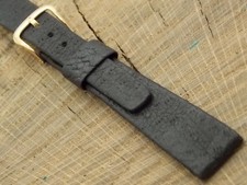 Vintage 16mm Benrus Black Leather Watch Band with Gold Filled Buckle NOS Unused