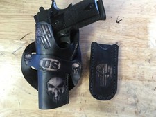 Handmade Leather LH Cross Draw Gun Holster mag pouch 1911 Custom Carving