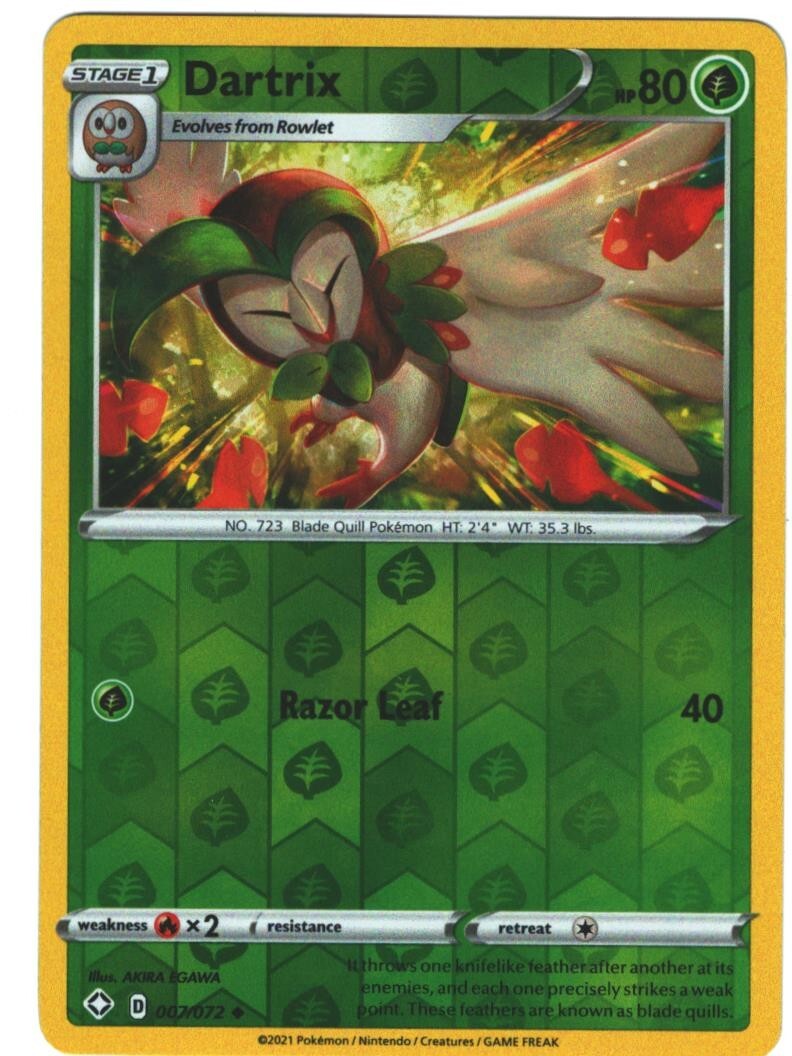 Dartrix 7/72 Shining Fates Reverse Holo Uncommon Pokémon TCG 007/072 Pokemon