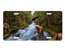 Bear Fishing Wildlife Aluminum Front License Plate Car Accessory Vanity Plate