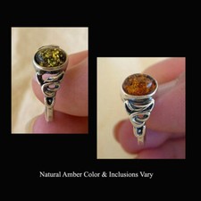 BALTIC HONEY or GREEN AMBER STERLING SILVER HANDMADE RING