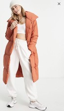 Threadbare Coral Oversized Duvet Belted Maxi Coat In Orange