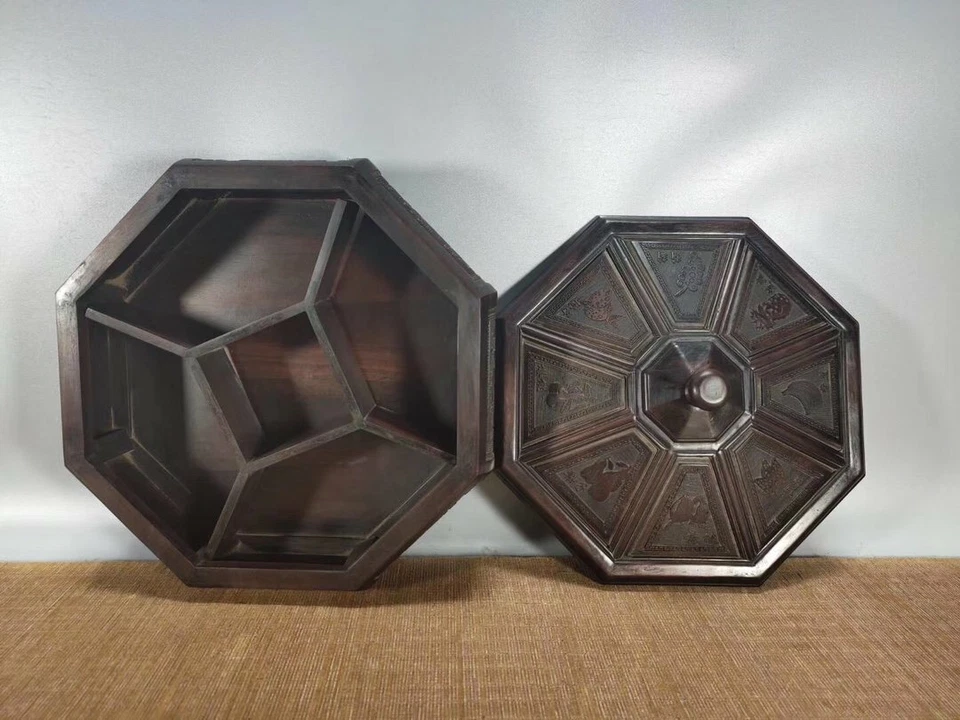 Caja de madera antigua china de 12"" caja de almacenamiento de caoba antigua natural Foto 3 de 4