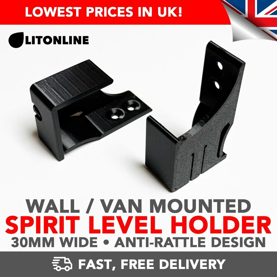 Spirit Level Holder Wall Van Mount Bracket Clip Hangar (30mm) - Anti Rattle!