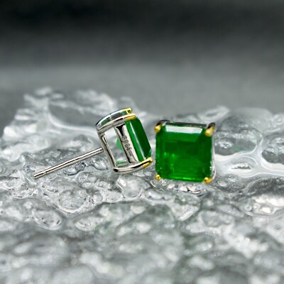 Ohrstecker Lab Created Brasilianischer Smaragd mit Kristall 925 Silber & 18k Gold Akzenten