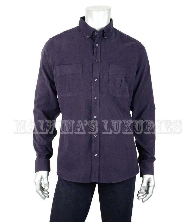 CHEMISE SLIM GUCCI HOMME COTON VELOURS CÔTELÉ MARINE AVEC POCHES taille 15 / 38