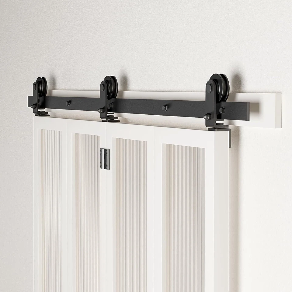 CCJH 5-20FT Doble Plegable Puerta Corredera Granero Herrajes Kit de Riel para 4/8 Puertas, Resistente Foto 3 de 4