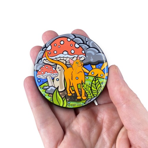 Orange Cat Mushroom Pinback Button Badge Handmade Retro Pet Art Gift 2.25" - Picture 7 of 17