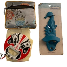 Lot of 2 Escape To Paradise Seahorse & Beijing Facial Mask Bottle Opener 