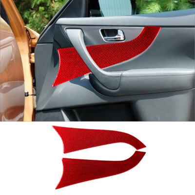 2Pcs Red Carbon Fiber Interior Front Door Panel Cover Trim For Infiniti FX QX70
