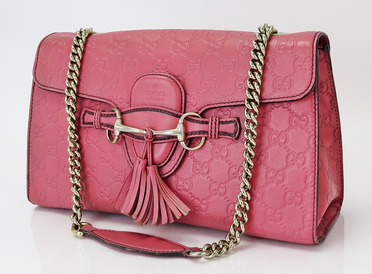 Auth GUCCI Emily Pink Leather and Chain Shoulder Bag Purse #60654