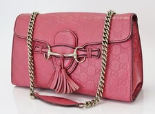 Borsa a tracolla originale Gucci Emily rosa in pelle e catena #60654