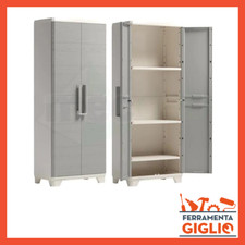 Armadio Armadietto per da Esterno in Resina Alto Antipioggia Balcone 2 Ante Wood