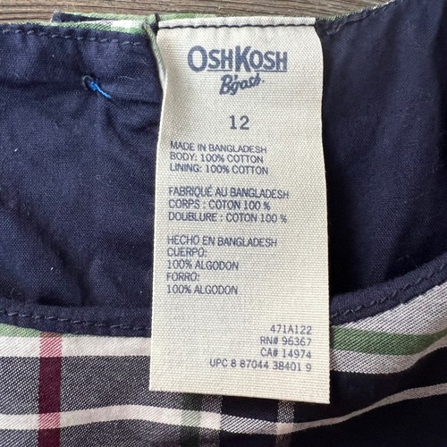 OshKosh B'Gosh Girls Size 12 Blue Red Plaid Sleeveless Dress Lined - Picture 2 of 7
