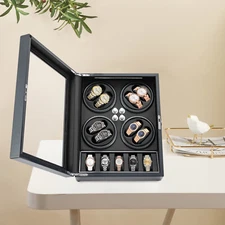Automatic Rotation 8 Watch Winder Box w/5 Watches Display Storage Case LED Light